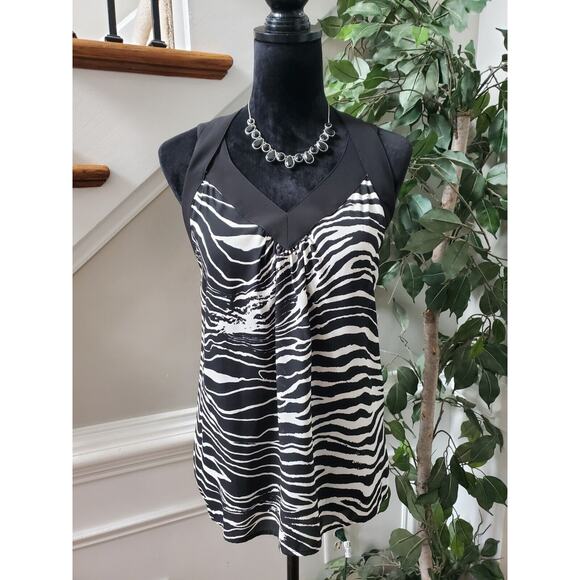 Pleione Womens Black White Zebra Print Polyester V-Neck Top Blouse Size Small - Picture 14 of 14